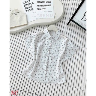 Áo sơ mi cộc tay in họa tiết nơ, chất liệu mềm mại thoáng mát, đi chơi đi làm, dễ phối đồ P1