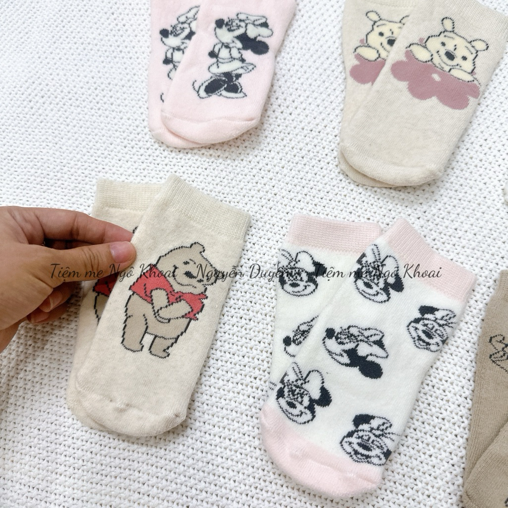 [MD11] DISNEY Tất xinh ấm áp chất liệu bông organic hoạ tiết Pooh, Minnie xinh cho bé yêu