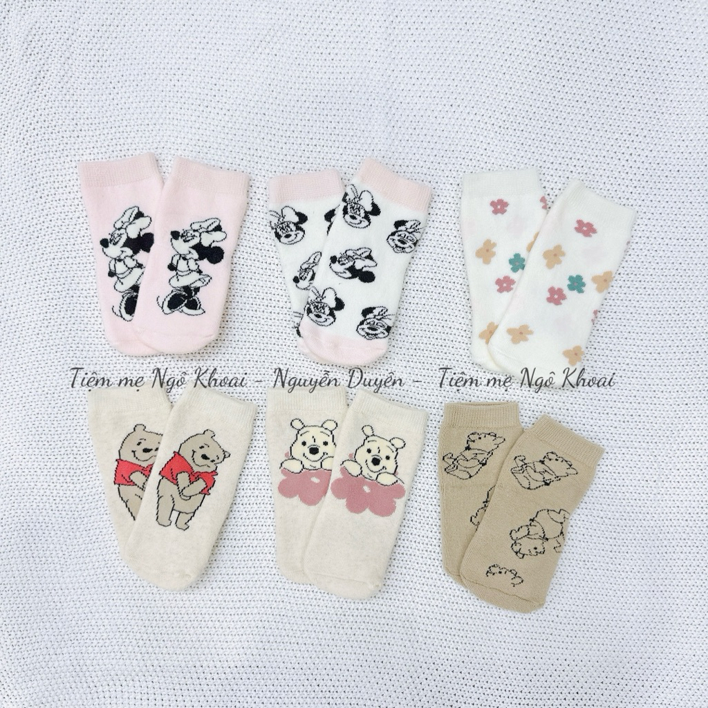 [MD11] DISNEY Tất xinh ấm áp chất liệu bông organic hoạ tiết Pooh, Minnie xinh cho bé yêu