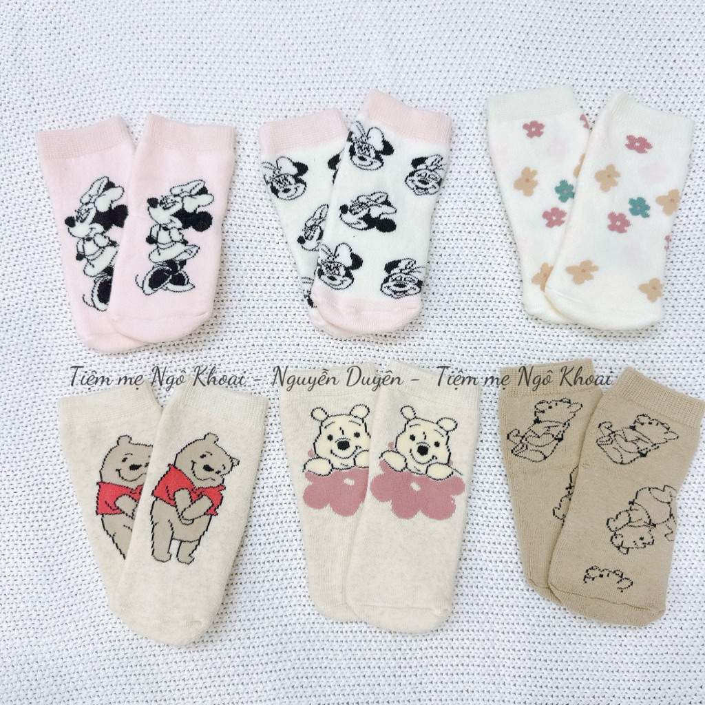 [MD11] DISNEY Tất xinh ấm áp chất liệu bông organic hoạ tiết Pooh, Minnie xinh cho bé yêu