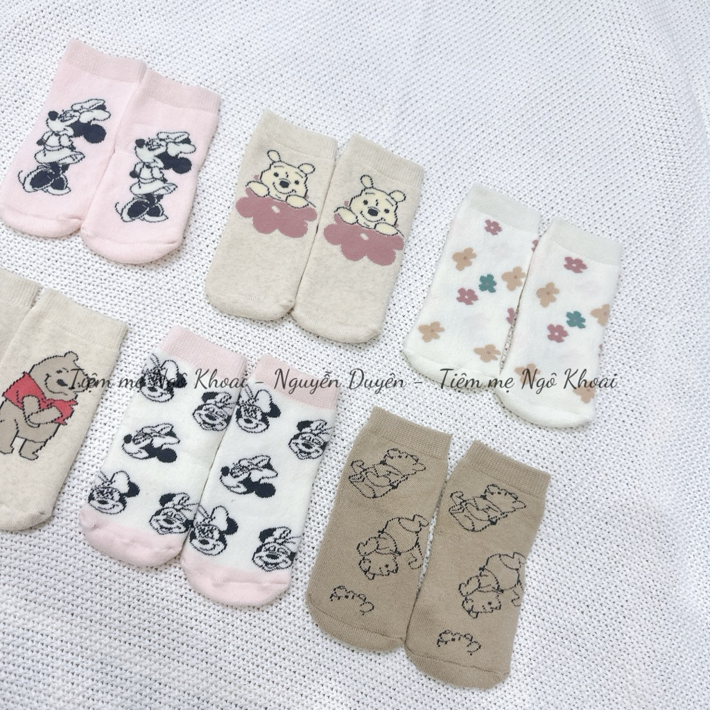 [MD11] DISNEY Tất xinh ấm áp chất liệu bông organic hoạ tiết Pooh, Minnie xinh cho bé yêu