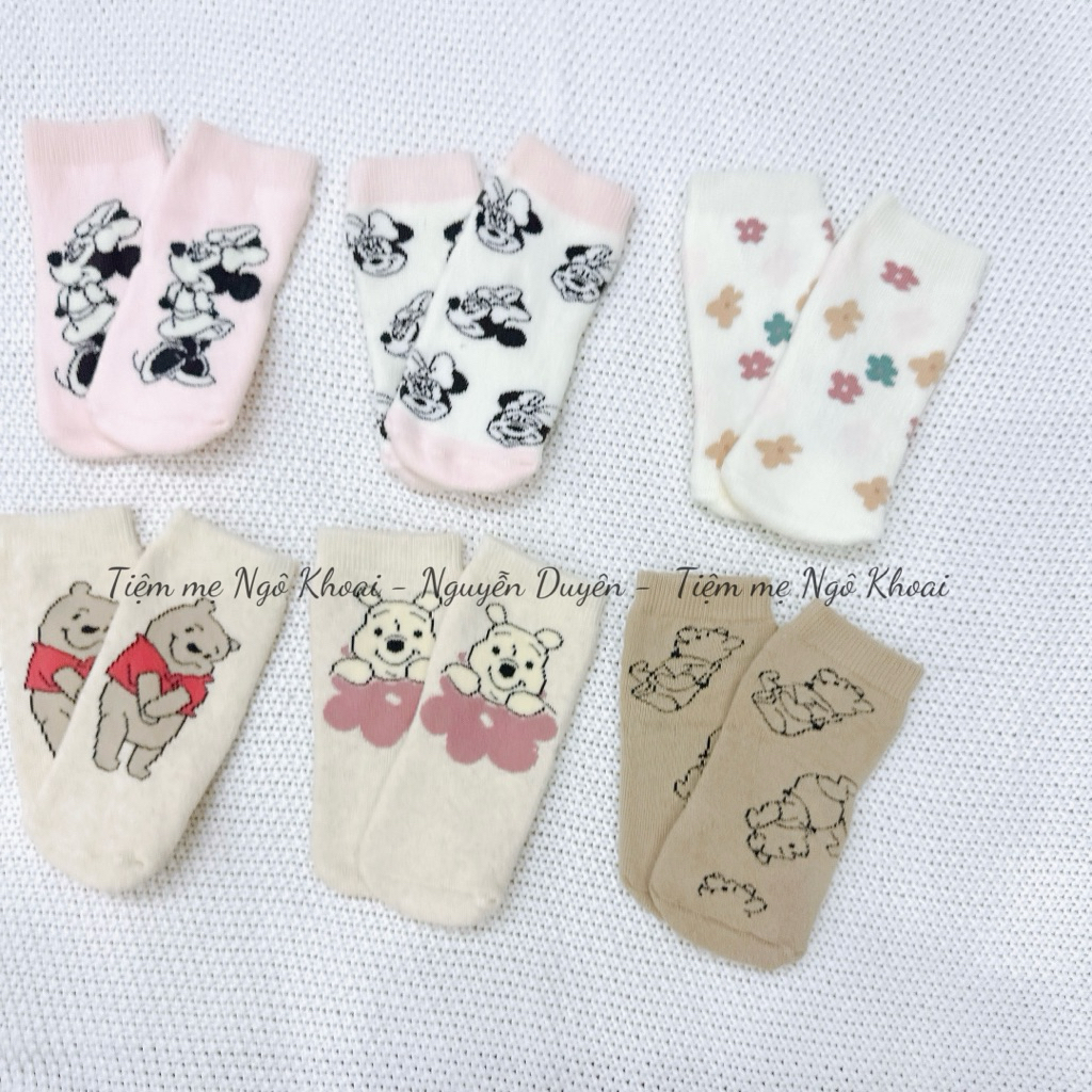 [MD11] DISNEY Tất xinh ấm áp chất liệu bông organic hoạ tiết Pooh, Minnie xinh cho bé yêu