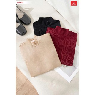 Áo thun nữ CARDINA chất liệu thun nhũ dài tay cổ cách điệu lạ mắt trẻ trung thanh lịch sang trọng 5AHF01