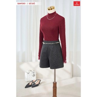 Áo thun nữ CARDINA chất liệu thun nhũ dài tay cổ cách điệu lạ mắt trẻ trung thanh lịch sang trọng 5AHF01