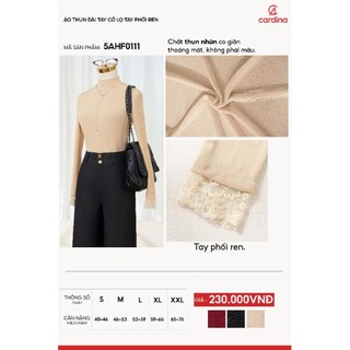 Áo thun nữ CARDINA chất liệu thun nhũ dài tay cổ cách điệu lạ mắt trẻ trung thanh lịch sang trọng 5AHF01