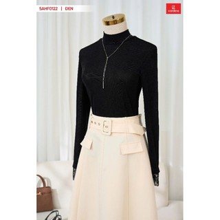Áo thun nữ CARDINA chất liệu thun nhũ dài tay cổ cách điệu lạ mắt trẻ trung thanh lịch sang trọng 5AHF01