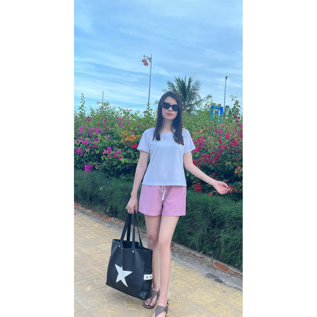 LUMI - Set đồ bộ nữ mặc nhà mùa hè, áo thun cotton phối quần đùi vải co giãn thoải mái thoáng mát