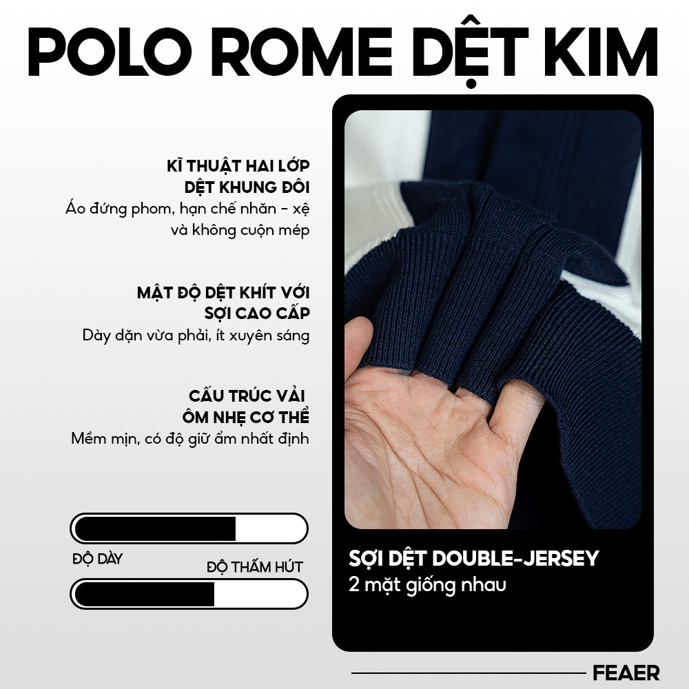 Áo polo dệt kim ROME tay ngắn, hoạ tiết chữ độc đáo, vải knit cao cấp, phối sọc năng động, hiện đại - FEAER