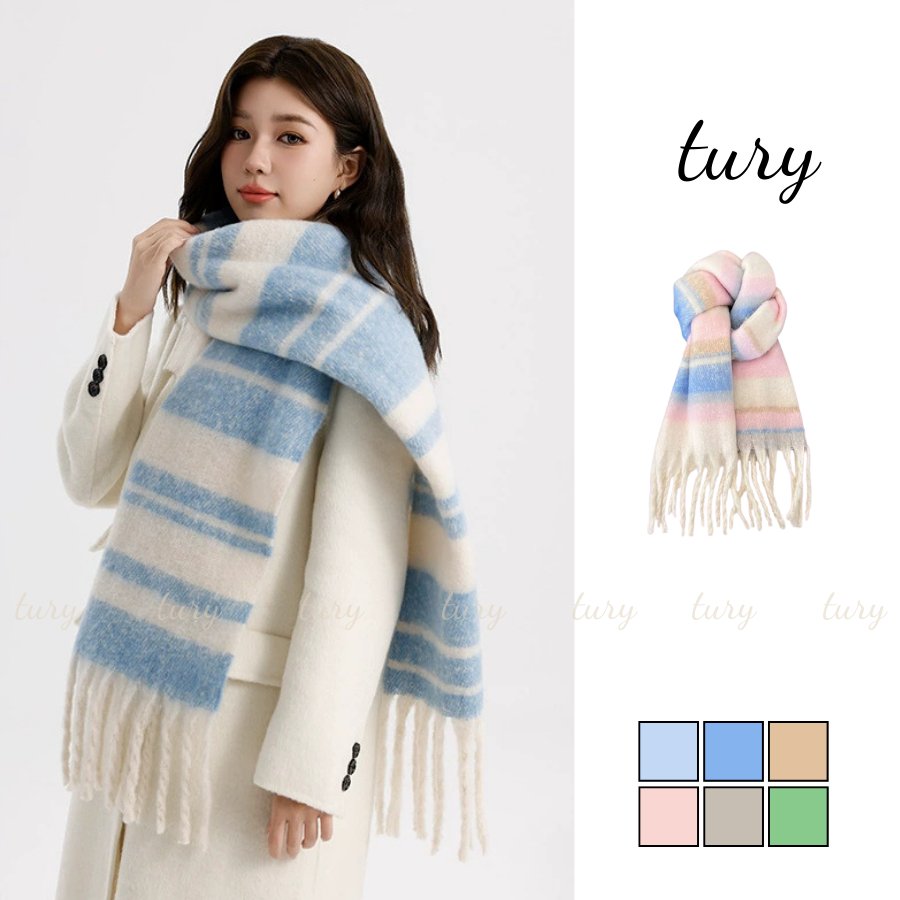 Khăn Quàng Cổ Len Unisex Nam Nữ - Tury - Khăn Len Choàng Cổ Kẻ Sọc - LN137