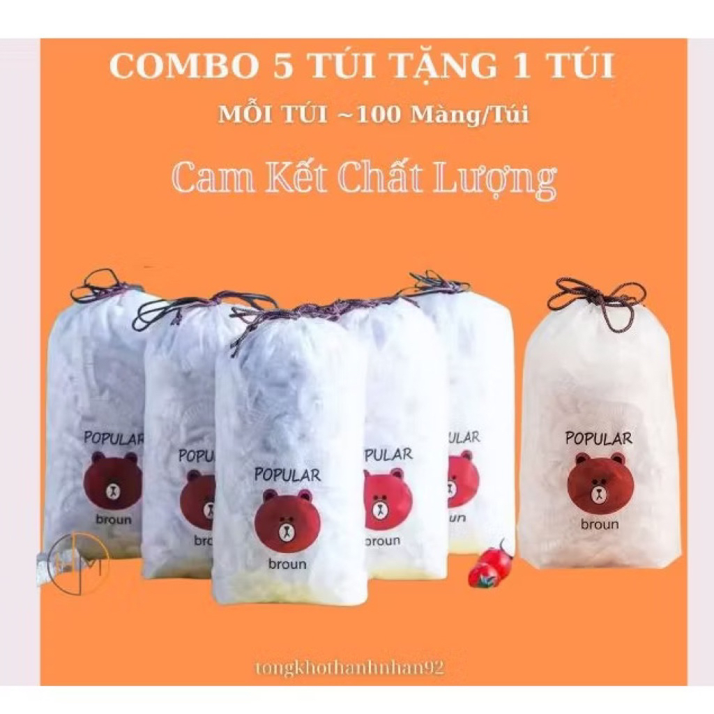 Giảm giá 60% Set 1000 Chiếc Màng Bọc Thực Phẩm Co Giãn Siêu Dai Có Chun, Túi Gấu Đựng Màng Bọc Đồ Ăn