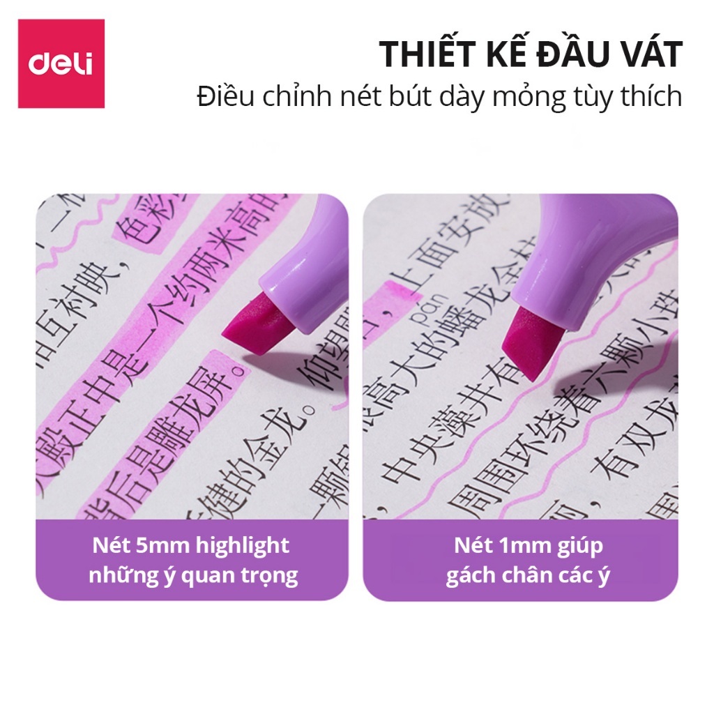 Bút Highlight Deli 25 Màu Pastel/Neon Dạ Quang - Dùng Học Sinh, Văn Phòng - Bút Gạch Dòng Nhiều Màu