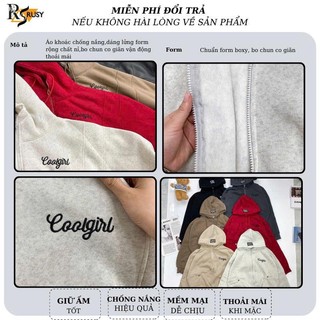 Áo Khoác Nỉ Boxy Chất Nỉ Xuất Khẩu Dày Dặn Thêu Chữ Coolgirl, Nón To Form Rộng Basic Năng Động Chống Nắng RUSY