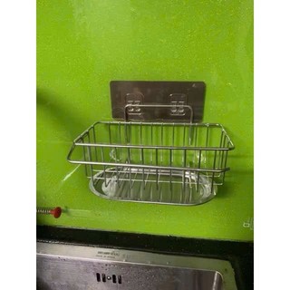 Kệ/giỏ hứng nước, đựng miếng rửa chén bát chất liệu bằng  inox dán tường Siêu Chắc, tiện lợi.
