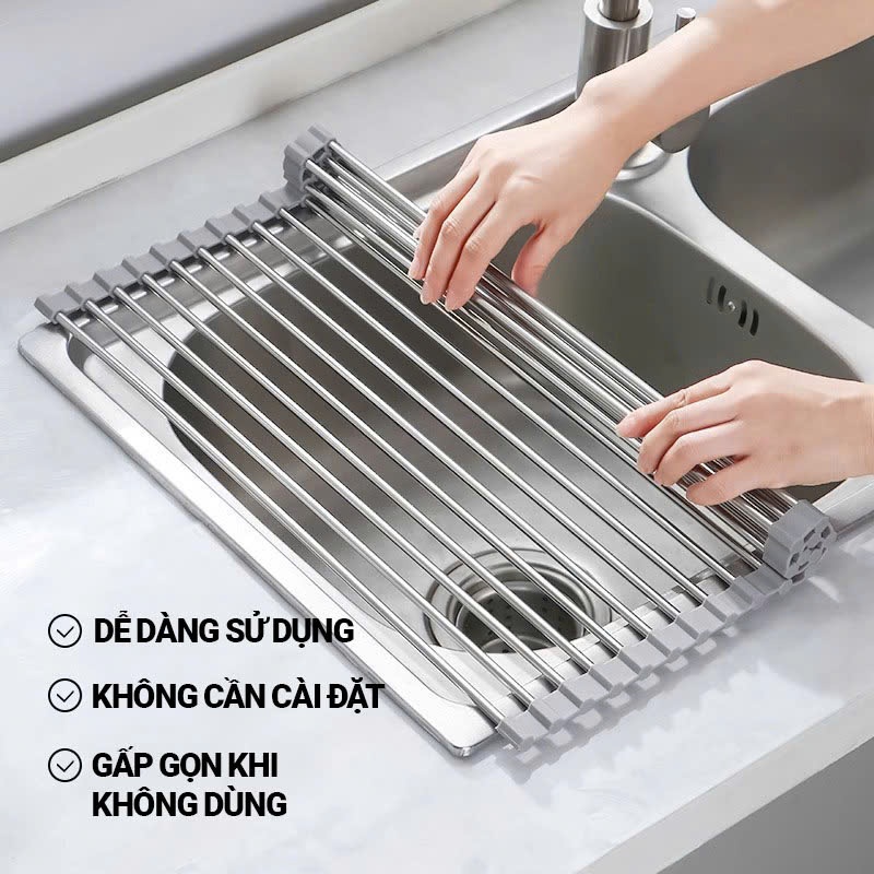 Kaleis Giá Inox 304 Gác Bồn Rửa Chén Đựng Bát Đĩa Tiện Lợi – Chất Liệu Silicon Thực Phẩm, Đa Năng, Hữu Ích