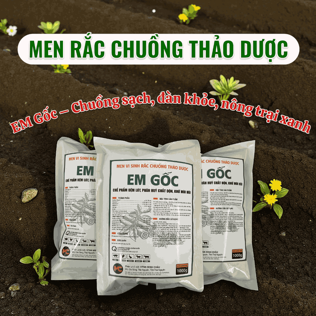 (Mua 2 Tặng 1) Men Vi Sinh Rắc Chuồng Thảo Dược EM Gốc-Chế phẩm đệm lót, phân hủy chất độn, khử mùi hôi trong chăn nuô