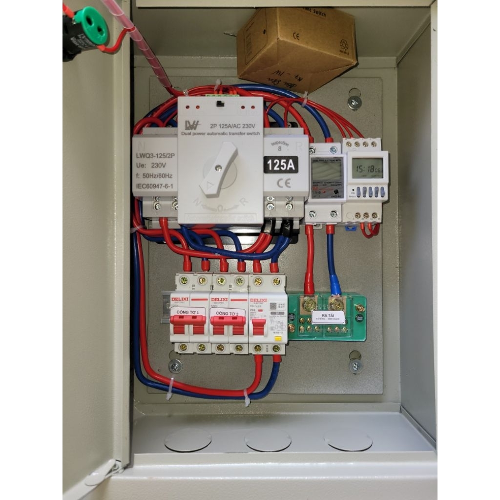 (tủ chuyển nguồn có đồng hồ đo điện) ATS 125A - Tủ chuyển nguồn 2 công tơ - cầu dao điện 2 công tơ- chuyển nguồn tự động