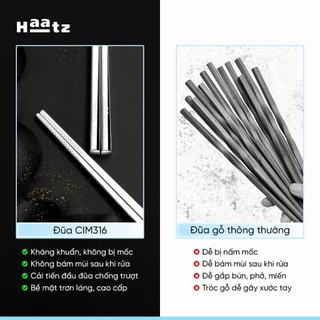 Hộp 10 Đôi Đũa Inox, đũa inox không gỉ 316 Chính Hãng Haatz  Chống Trơn Trượt Hàng Cao Cấp - Bếp Của Hà