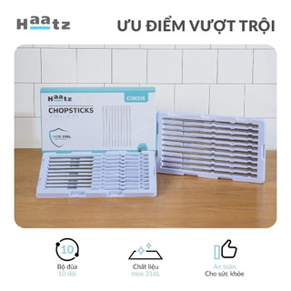 Hộp 10 Đôi Đũa Inox, đũa inox không gỉ 316 Chính Hãng Haatz  Chống Trơn Trượt Hàng Cao Cấp - Bếp Của Hà