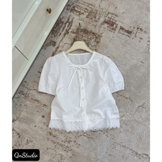 Áo sơ mi thô cổ buộc dây nơ, vạt bèo, chất liệu mềm mại thoáng mát, dễ phối đồ u1
