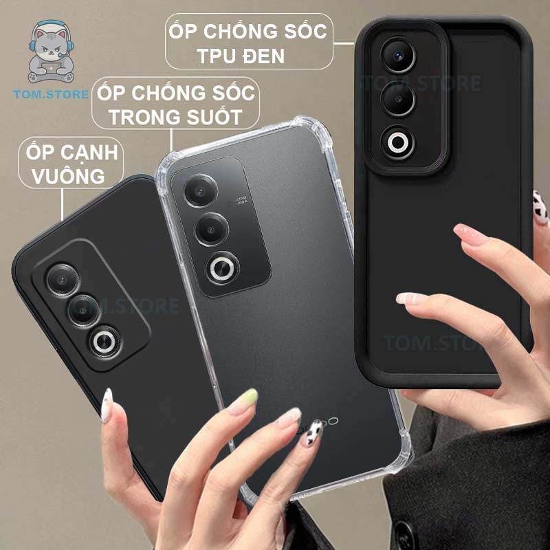Ốp lưng Oppo A3X 5G / A3 Pro 5G CAM DỌC chống sốc đen,TPU viền vuông,chống sốc trong suốt silicon