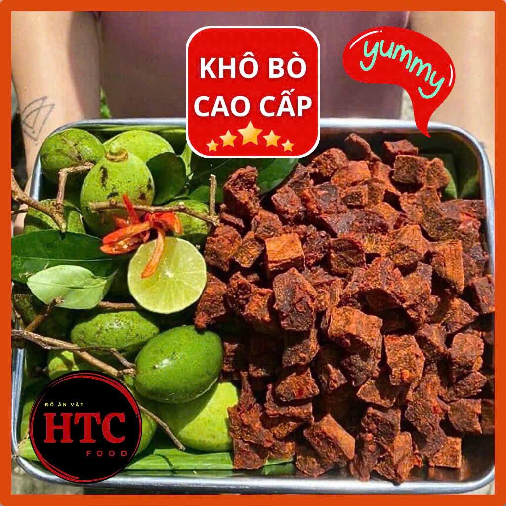 Khô bò viên ăn liền cao cấp nhà làm, thịt bò khô chuẩn vị cay dai đậm đà, 500g, đồ ăn vặt HTC Food
