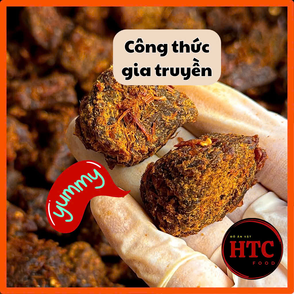 Khô bò viên ăn liền cao cấp nhà làm, thịt bò khô chuẩn vị cay dai đậm đà, 500g, đồ ăn vặt HTC Food