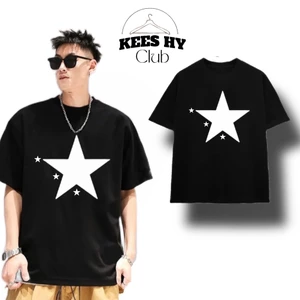 Áo Thun Cổ Tròn In Hình Ngôi Sao Keeshy Unisex Form Oversize Chất Cotton 2 Chiều Chuẩn Cao Cấp Mịn Nam Nữ