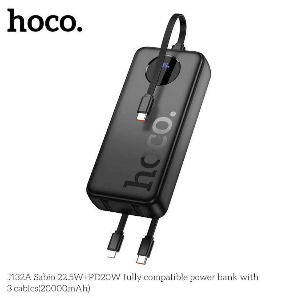 Sạc nhanh dự phòng hoco J132A 20000mah có sẵn dây.