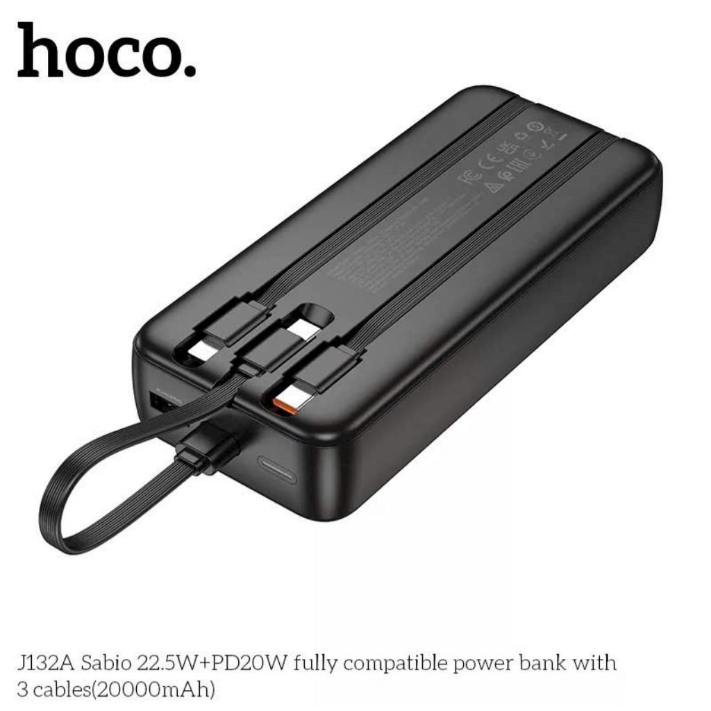 Sạc nhanh dự phòng hoco J132A 20000mah có sẵn dây.
