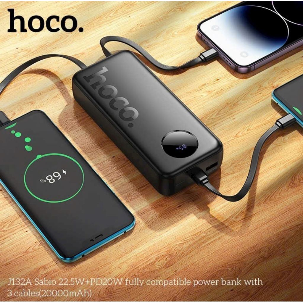 Sạc nhanh dự phòng hoco J132A 20000mah có sẵn dây.
