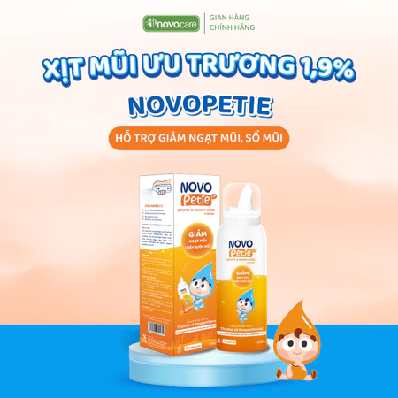 Xịt mũi nước muối ưu trương Novopetie 1,9% thông mũi, giảm sổ mũi, ngạt mũi giúp dễ thở hơn