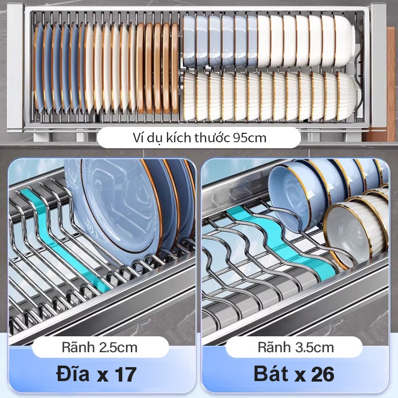 iSPECLE Kệ úp chén Đặt Trên Bồn Rửa Inox 304 Thiết Kế Thông Minh Tích Hợp Giá Đũa & Dao Thớt