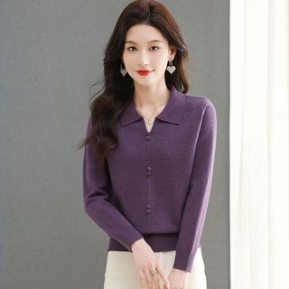 Áo Len Thời Trang Dệt Kim Màu Trơn Cài Ve Mùa Thu Đông Cho Nữ AL123