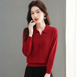 Áo Len Thời Trang Dệt Kim Màu Trơn Cài Ve Mùa Thu Đông Cho Nữ AL123
