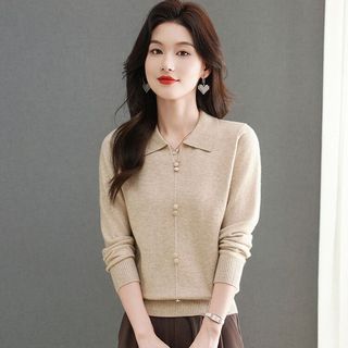 Áo Len Thời Trang Dệt Kim Màu Trơn Cài Ve Mùa Thu Đông Cho Nữ AL123