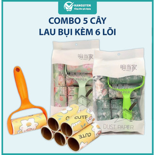 Combo 5 cây lăn bụi quần áo kèm 6 lõi thay thế nhỏ gọn tiện lợi Dust Paper