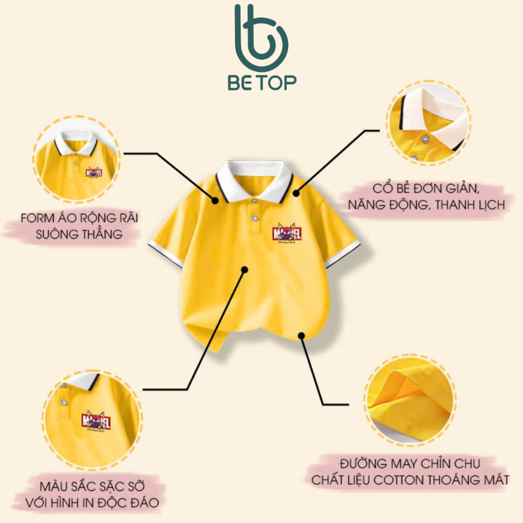 Áo POLO bé gái KUROMI BETOP hình in dễ thương, chất COTTON mềm mịn co giãn tốt, thoải mái đi học đi chơi