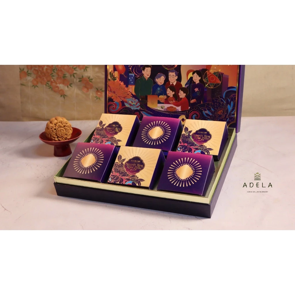 Bánh Trung Thu Nguyệt Hoa Khai Phúc – Hộp Quà Trung Thu Cao Cấp Adela Healthy Mooncake, mix ngẫu nhiên