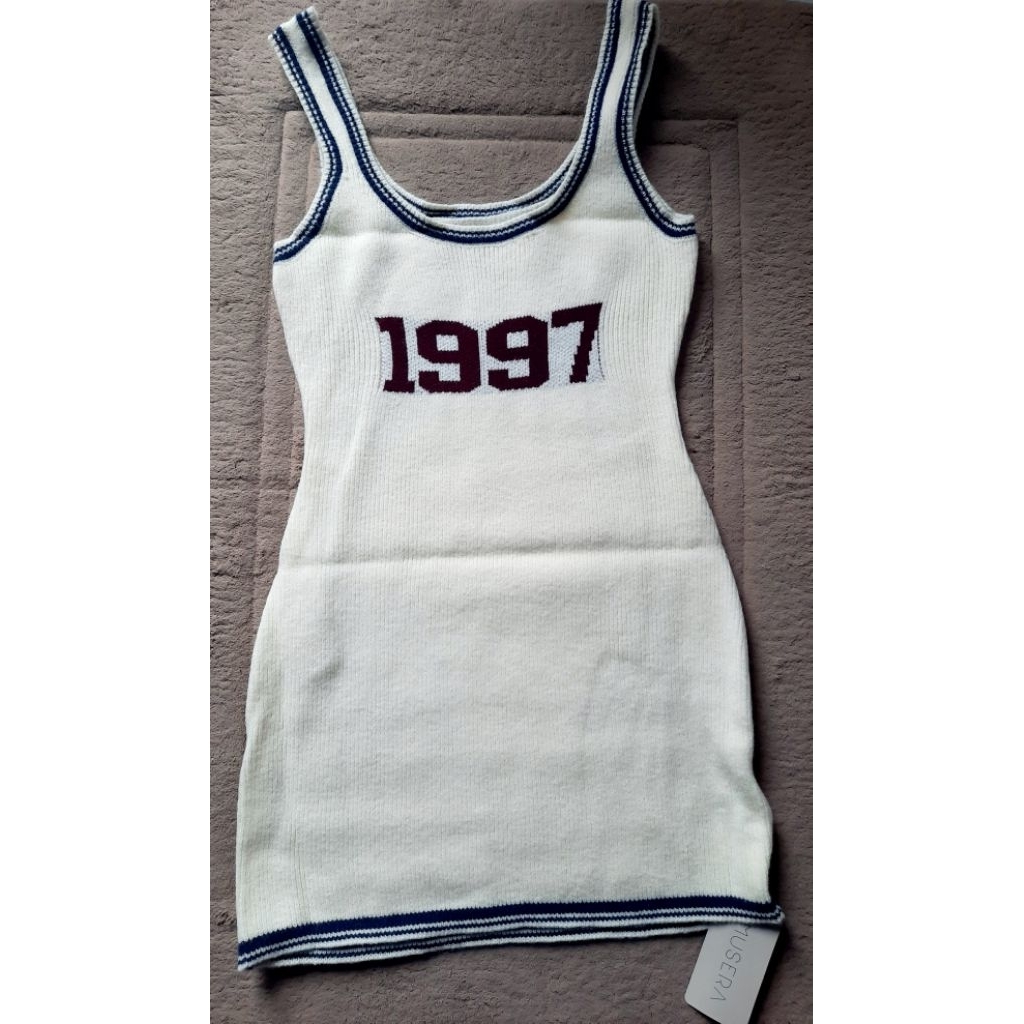 Đầm body sẵn 1S cổ viền sọc tương phản in 1997 siêu đẹp (Order 8 ngày)