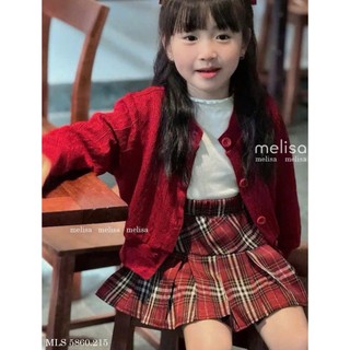 [B&G] Sét váy 3 món Áo thun trắng basic phối Khoác cardigan đỏ Chân váy caro đỏ xếp ly cho bé gái