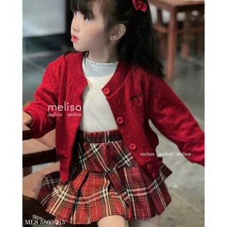 [B&G] Sét váy 3 món Áo thun trắng basic phối Khoác cardigan đỏ Chân váy caro đỏ xếp ly cho bé gái