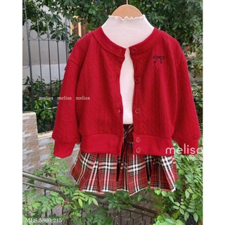 [B&G] Sét váy 3 món Áo thun trắng basic phối Khoác cardigan đỏ Chân váy caro đỏ xếp ly cho bé gái