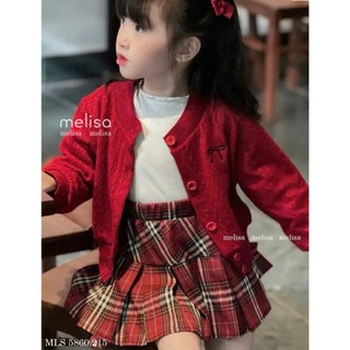 [B&G] Sét váy 3 món Áo thun trắng basic phối Khoác cardigan đỏ Chân váy caro đỏ xếp ly cho bé gái