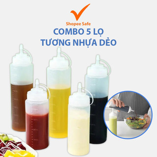 Combo 5 lọ tương ớt Việt Nhật chai nhựa dẻo đựng sốt 300ml 500ml cao cấp MS: 2923/ 2925