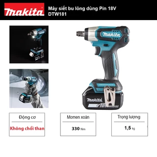 Máy siết bu lông dùng Pin 18V Makita DTW181 - Lực siết 210 N.m (Không chổi than) | Makita Việt Nam