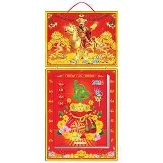Lịch tết 2026, bìa gấp giữa kt 39x79cm gắn bloc 30x40cm
