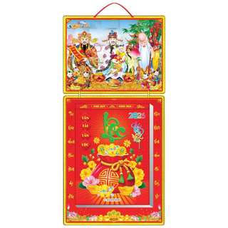 Lịch tết 2026, bìa gấp giữa kt 39x79cm gắn bloc 30x40cm