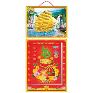 Lịch tết 2026, bìa gấp giữa kt 39x79cm gắn bloc 30x40cm
