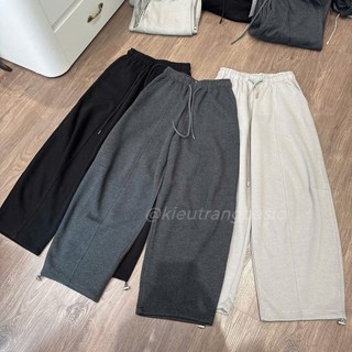 quần nỉ nữ ống rộng dáng hơi bom có dây rút gấu  điều chỉnh mặc được 2 kiểu cạp chun lưng cao406