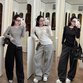 quần nỉ nữ ống rộng dáng hơi bom có dây rút gấu  điều chỉnh mặc được 2 kiểu cạp chun lưng cao406
